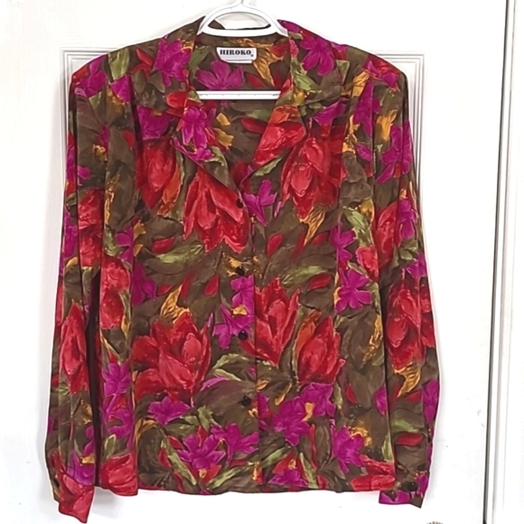 Vintage Hiroko Koshino '90s rich floral blouse, Made in 🇨🇦 Mint Condition - Picture 3 of 14